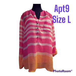 Apt9 sz L pink white orange lightweight blouse top comes with NoBo cami sz XL